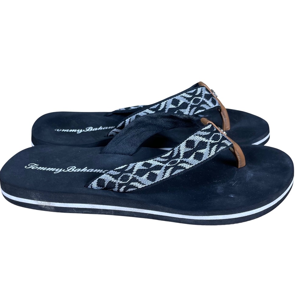 Tommy Bahama‎ Womens Sandals Size 7 Black White Tribal Pattern Flip Flop - Picture 3 of 6
